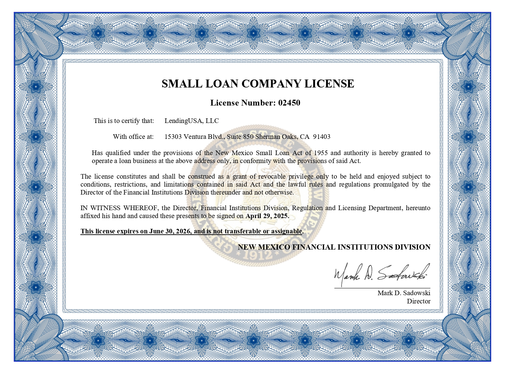 Small Loan Company License